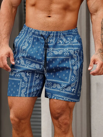 Men’s Swim Shorts – Quick-Dry Breathable Fabric – Bandana Print – Relaxed Fit – Mid-Thigh