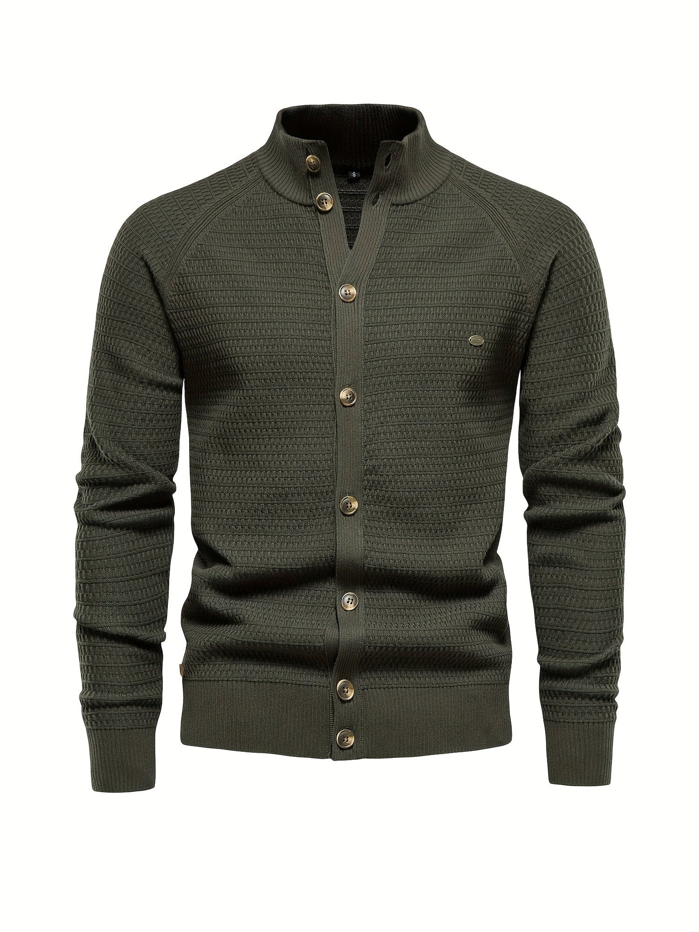 Men's stand collar buttoned dress sheared sweater