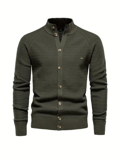 Men's stand collar buttoned dress sheared sweater