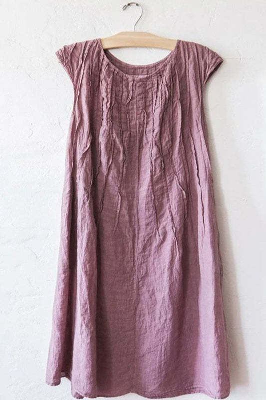 Women’s Casual Dress – Natural Fibers – Loose Fit – A-Line – Knee Length – Cap Sleeve