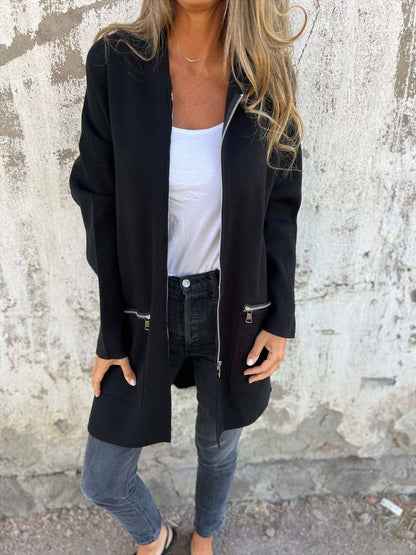 Women’s Hooded Jacket – Oversized Fit – Knee Length – Zip Pockets
