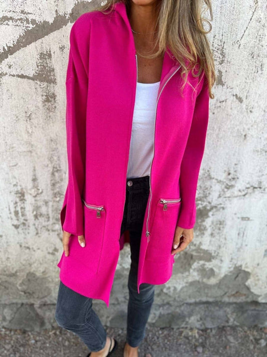 Women’s Hooded Jacket – Oversized Fit – Knee Length – Zip Pockets