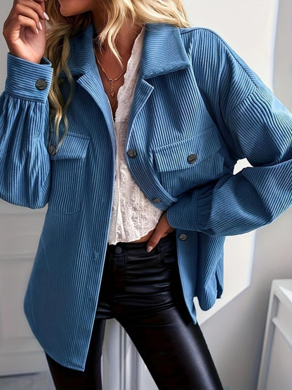 Women’s Jacket – Relaxed Fit – Ribbed Texture – Shawl Collar – Button Front – Chest Pockets