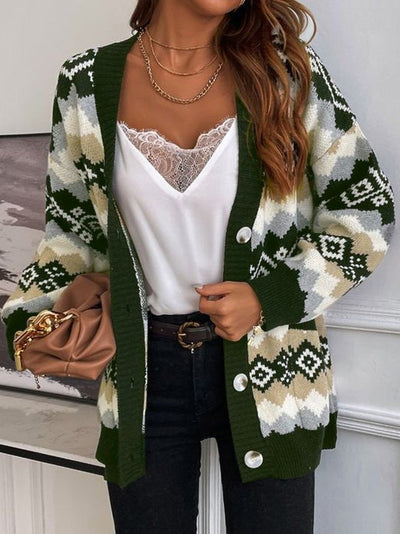 Women’s Sweater Coat – Soft Knit – Oversized Fit – Ethnic Pattern – Button Front