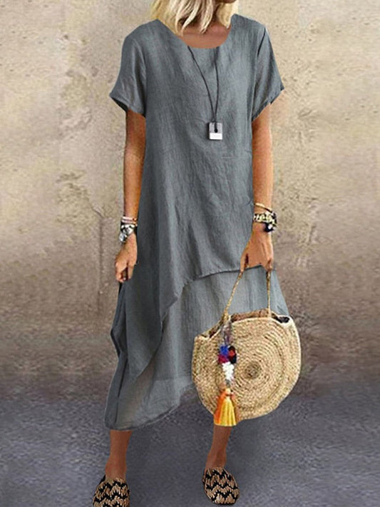 Women’s Casual Dress – Relaxed Fit – Breathable Blend – Asymmetrical Hem – Midi Length
