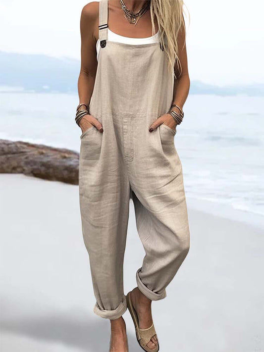 Women’s Overall Jumpsuit – Relaxed Fit – Breathable Blend – Adjustable Straps – Full Length
