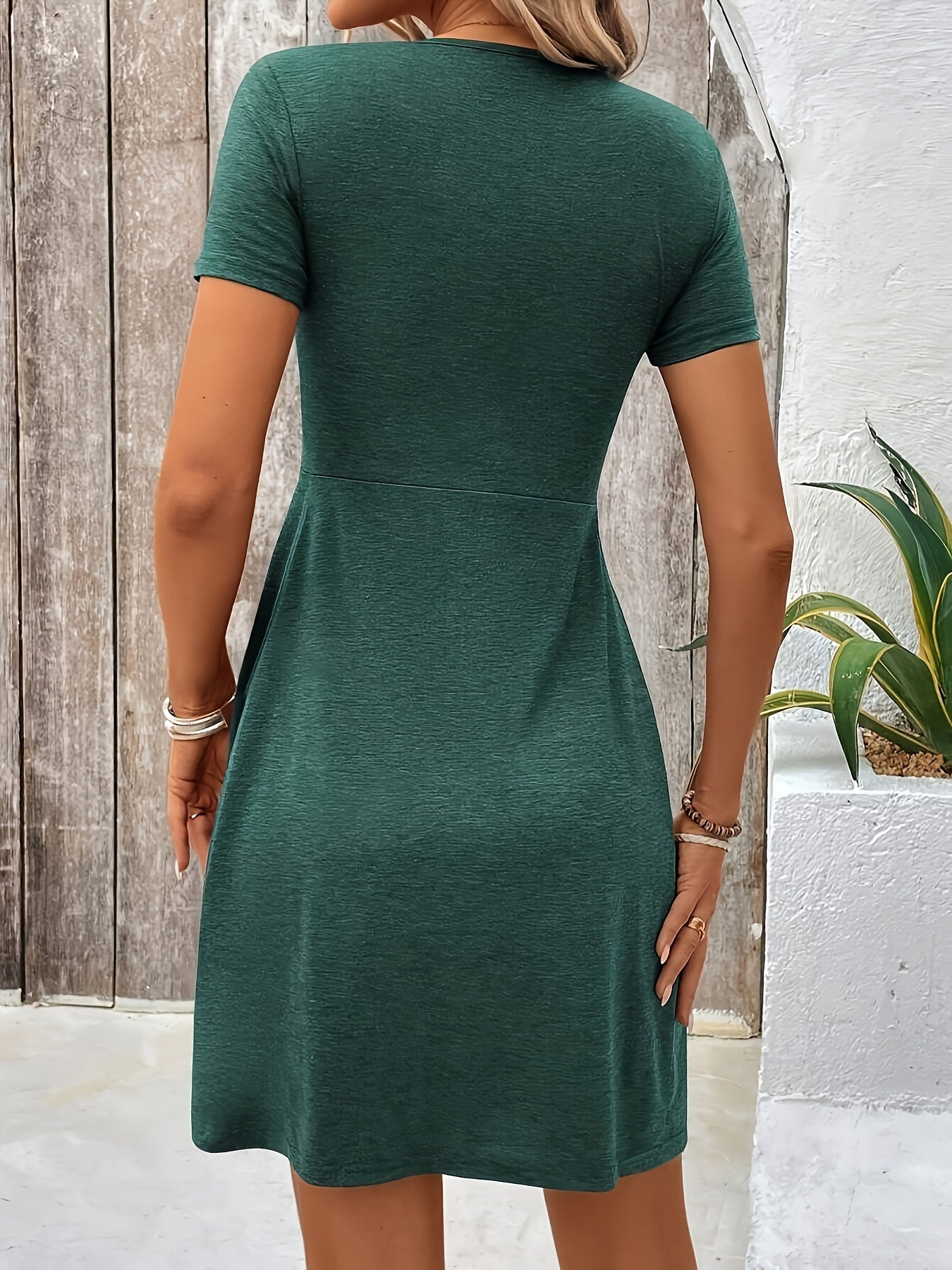 Elegant A-Line Dress with Twisted Front and V-Neck for Women