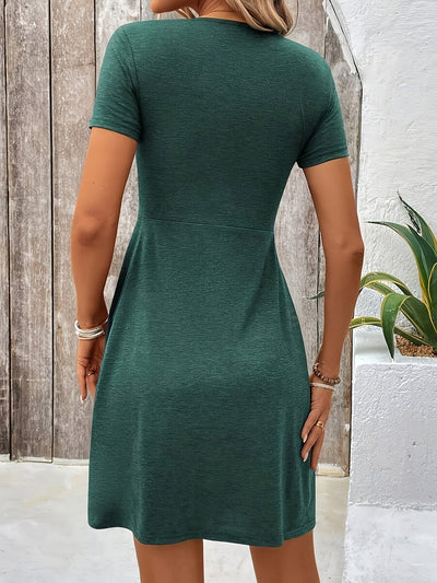 Elegant A-Line Dress with Twisted Front and V-Neck for Women