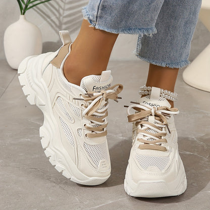 White thick sole mesh shoes for women