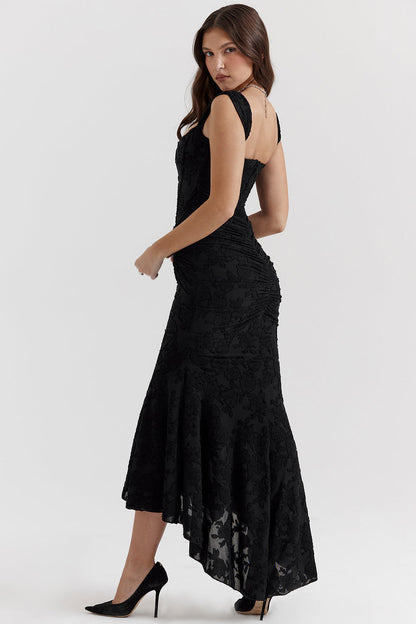 Women’s Midi Dress – Lace Off-Shoulder – Fitted Waist – Ruched Bodice – Evening Wear