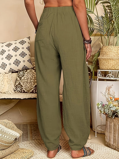 Women's Trousers - Relaxed Fit - Elastic Waist - Lightweight & Breathable - Pocket Detail