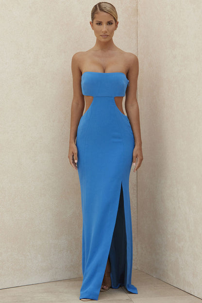Women’s Maxi Dress – Strapless Slim Fit – Side Cut-Outs – High Slit Formal Wear