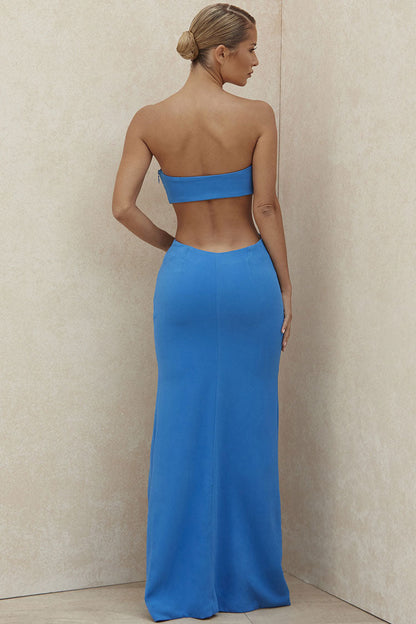 Women’s Maxi Dress – Strapless Slim Fit – Side Cut-Outs – High Slit Formal Wear