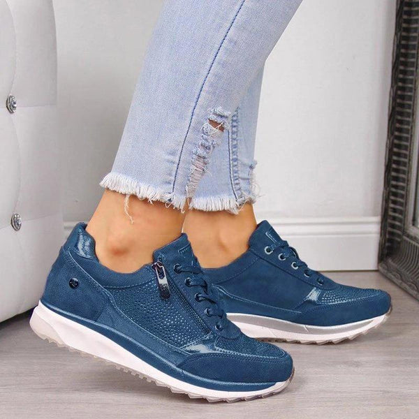 Women's Sneakers - Lace-Up & Zip Closure - Cushioned Sole - Casual Sporty Design