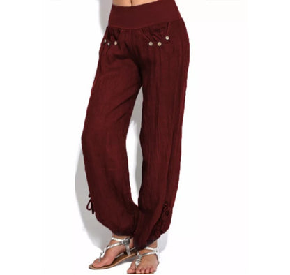 Women’s Trousers – High Waist – Relaxed Fit – Breathable Blend – Adjustable Hem