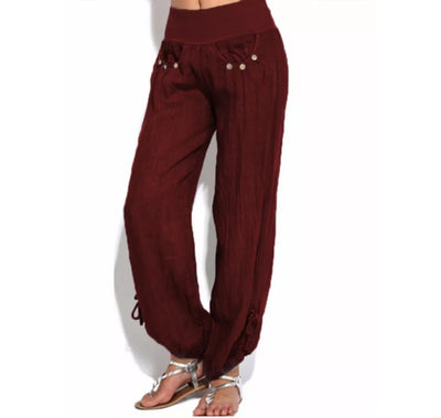 Women’s Trousers – High Waist – Relaxed Fit – Breathable Blend – Adjustable Hem