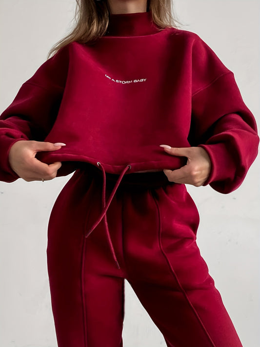 Women's Cozy Yellow Tracksuit - Relaxed Fit Sweatshirt and Joggers Set - Casual Chic