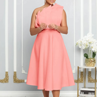 Women's blooming romantic one shoulder flare dress