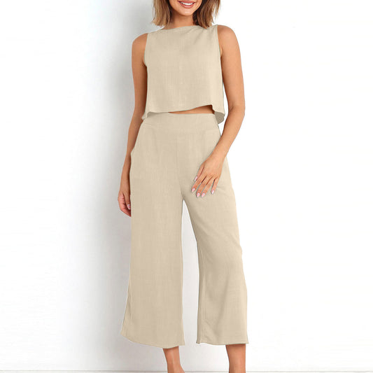 Sleeveless Vest and Wide-Leg Pants Set for Women