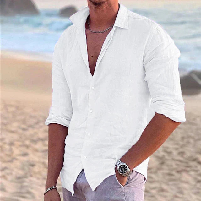 Men’s Button-Up Shirt – Relaxed Fit – Long Sleeve – Natural Fibers – Casual Wear