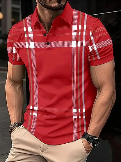 Men’s Polo Shirt - Plaid Pattern - Slim Fit - Short Sleeve Classic Casual Wear