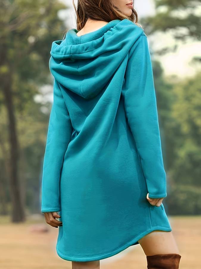 Women's Hoodie Dress - Long Sleeve - Relaxed Fit - Hooded with Kangaroo Pocket
