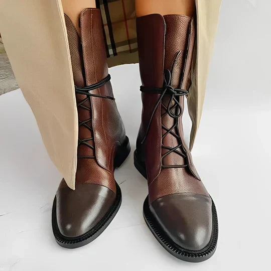 Women’s Leather Boots – Mid-Calf Length – Lace-Up Front – Streamlined Fit