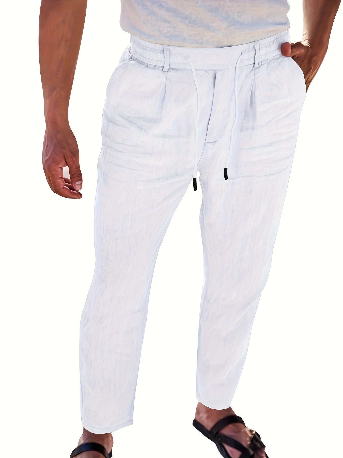 Drawstring pants with elastic waistband for men