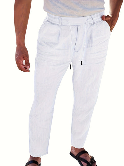 Drawstring pants with elastic waistband for men