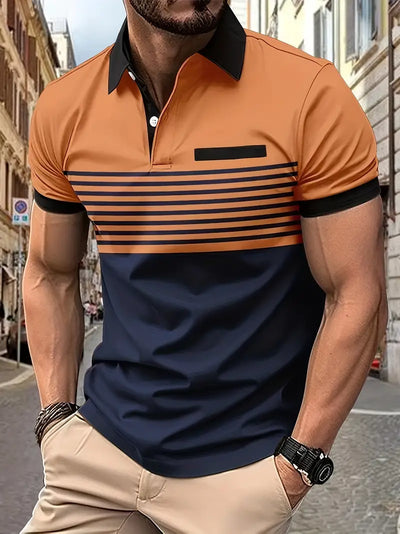 Men’s Polo Shirt - Slim Fit - Striped Design - Short Sleeve Casual Wear