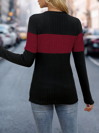 Women's Knit Sweater - Ribbed Texture - Long Sleeve Crew Neck - Stylish Casual Wear