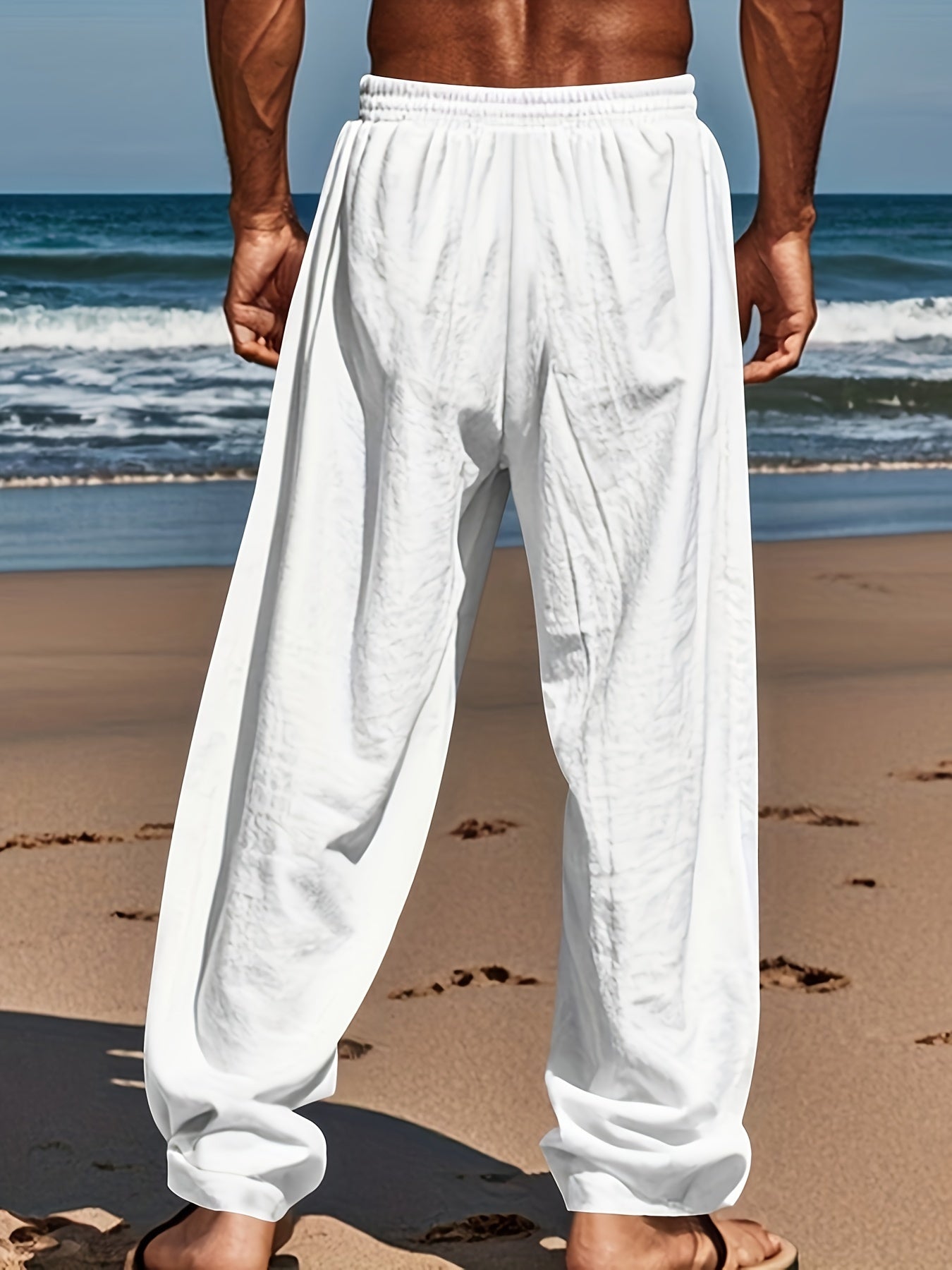 Palm tree printed drawstring pants for men