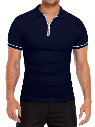 Men’s Polo Shirt – Slim Fit – Short Sleeve – Quarter Zip – Stylish Contrast Detail