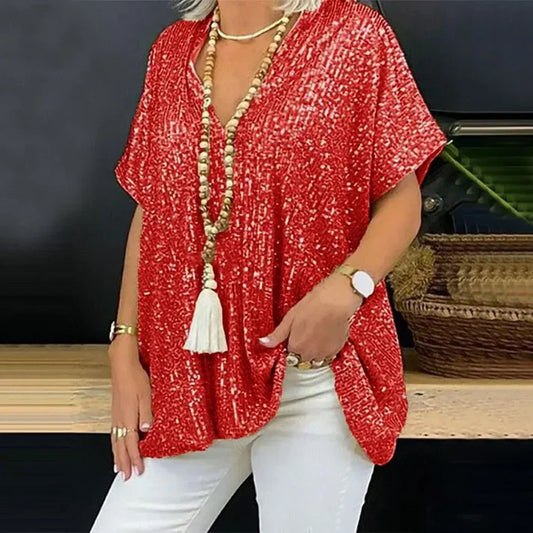 V-Neck Sequin Blouse | Elegant Partywear Top