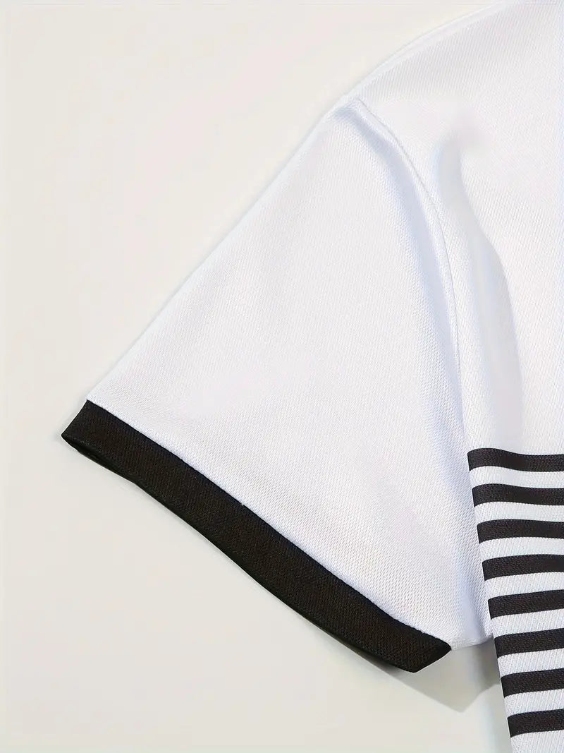 Men’s Polo Shirt - Slim Fit - Striped Design - Short Sleeve Casual Wear