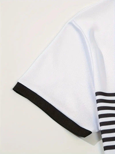 Men’s Polo Shirt - Slim Fit - Striped Design - Short Sleeve Casual Wear