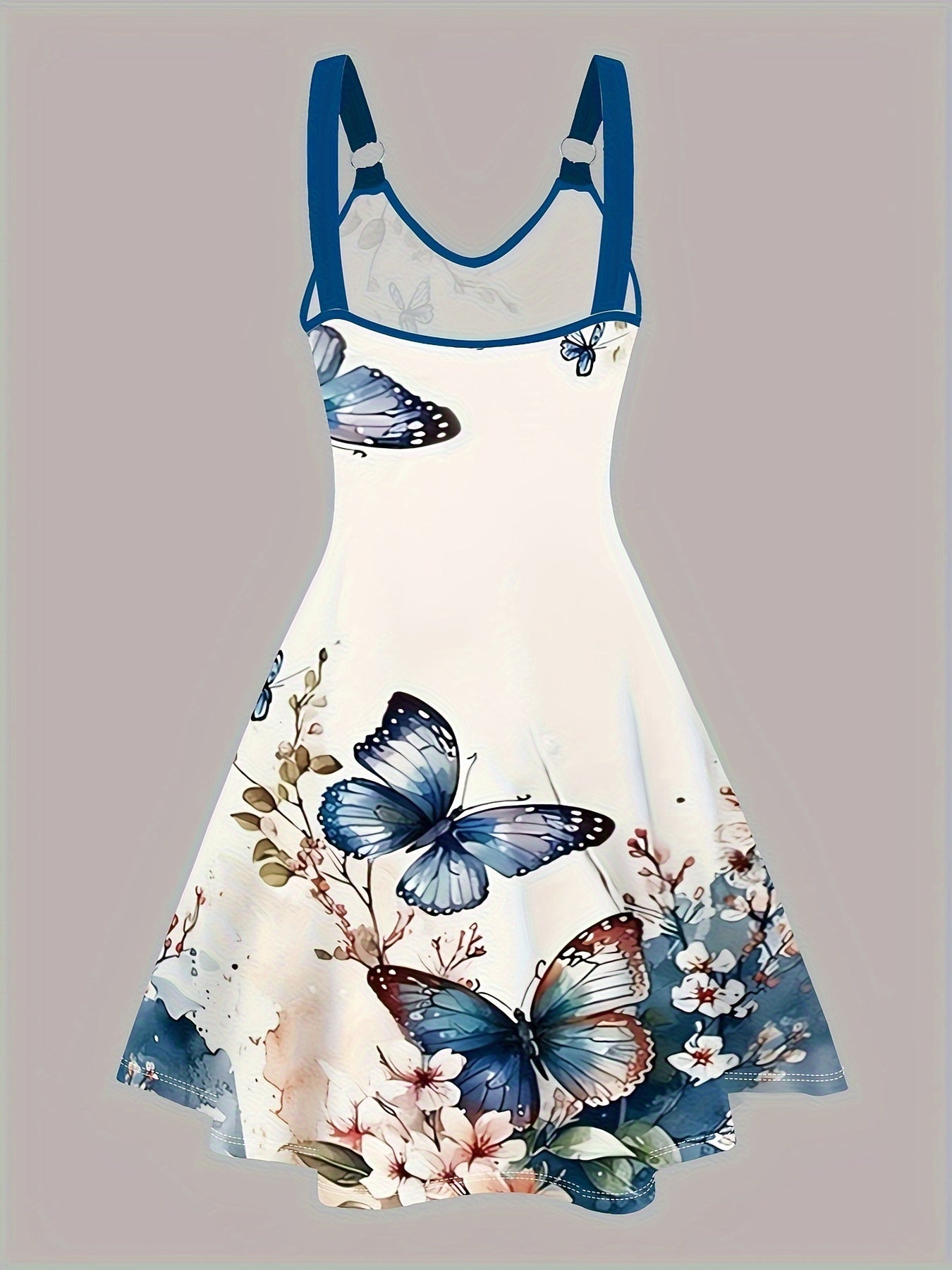 Sleeveless Butterfly Print V-Neck Dress with Ring Detail for Women