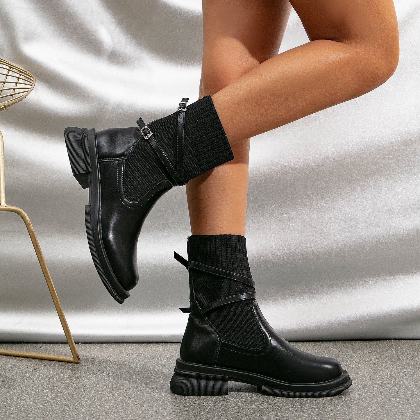 Women's Faux Leather Ankle Boots with Straps