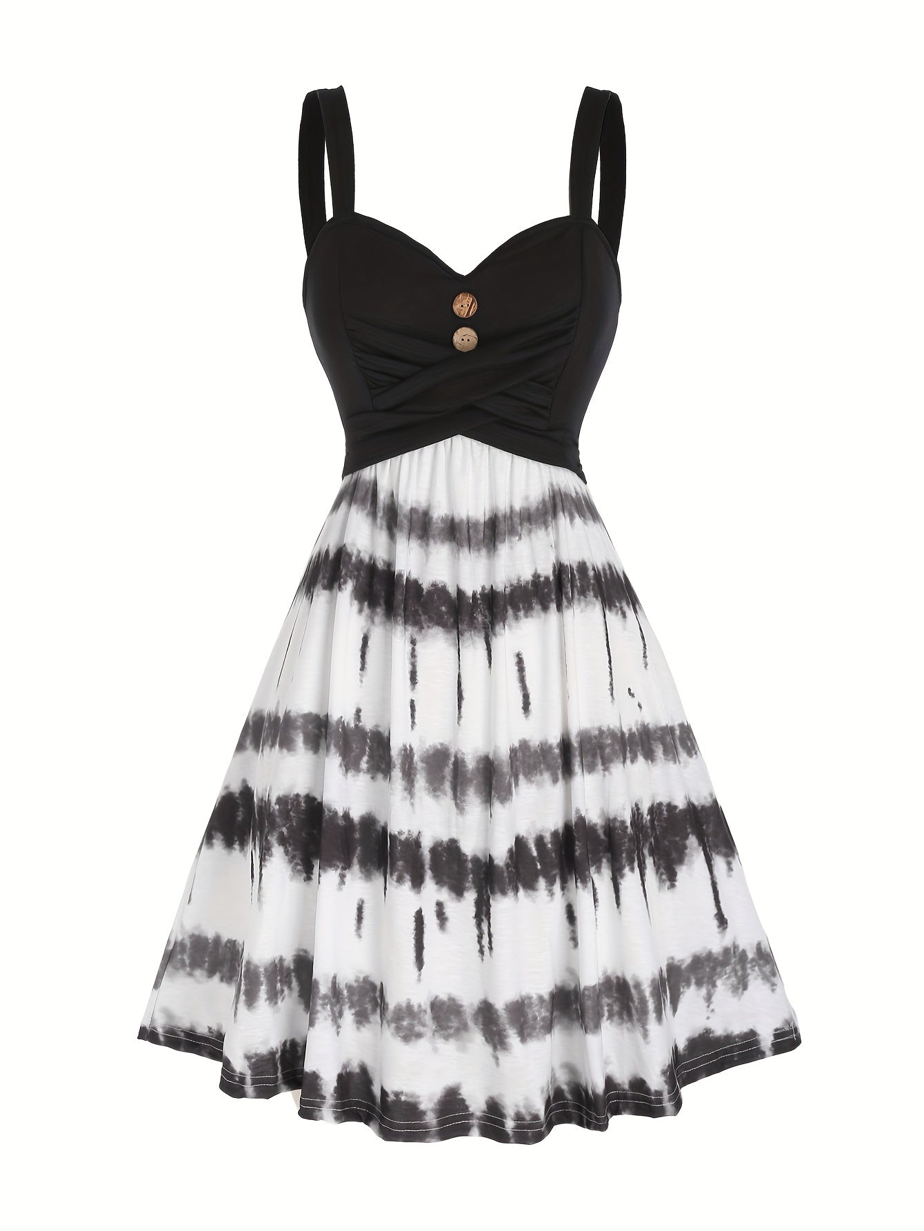 Tie-Dye V-Neck Dress with Faux Buttons for Women