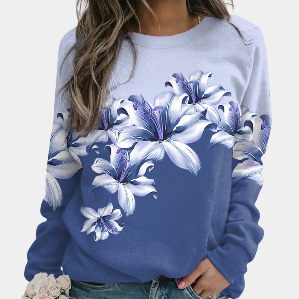 Women's Sweatshirt - Soft Breathable Fabric - Relaxed Fit - Floral Print - Long Sleeve