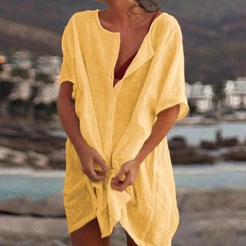 Women’s Tunic Top – Relaxed Fit – Short Sleeve – Natural Fibers – Modest Coverage