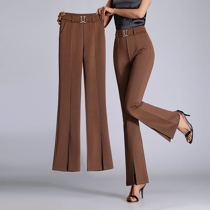 Women's feminine wide pants with slit bottom