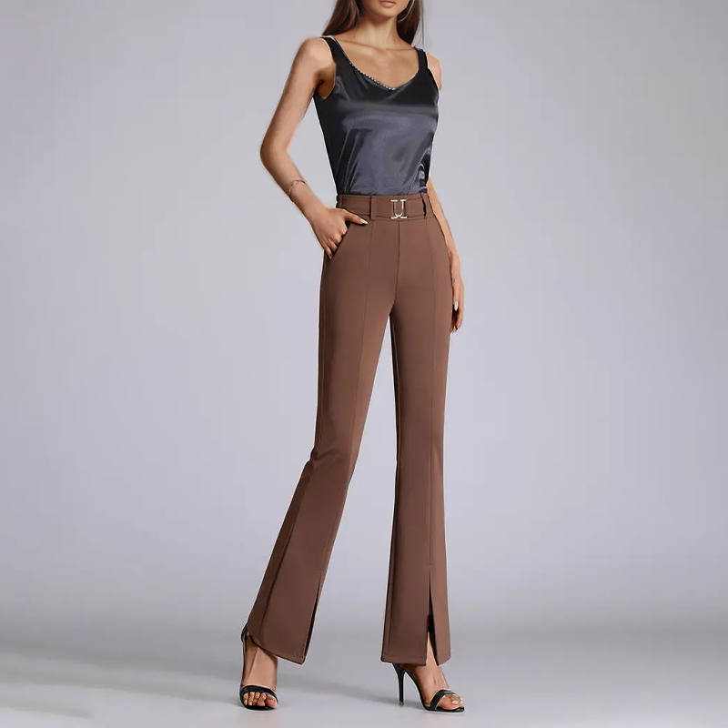 Women's feminine wide pants with slit bottom