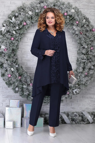 Women’s Three-Piece Suit Set – Relaxed Fit – Sheer Long Sleeve – Asymmetrical Hem – Breathable Blend