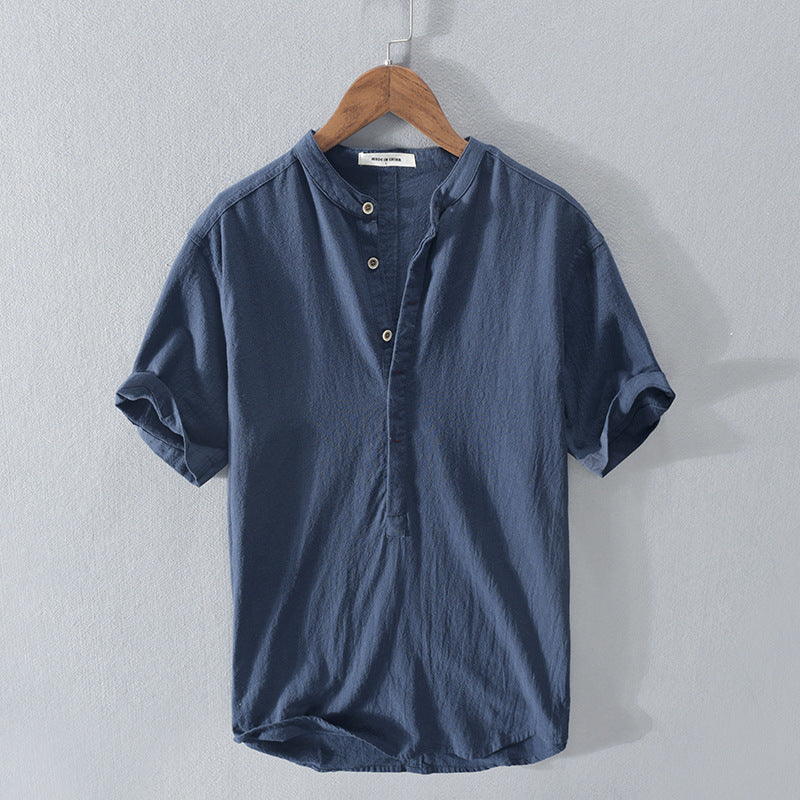 Men’s Casual Shirt - Mandarin Collar - Short Sleeve Relaxed Fit