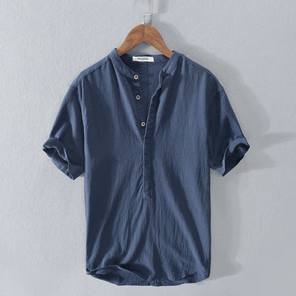 Men’s Casual Shirt - Mandarin Collar - Short Sleeve Relaxed Fit