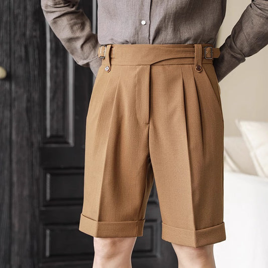 Men’s Tailored Shorts – Pleated Front – Cuffed Hem – Knee Length