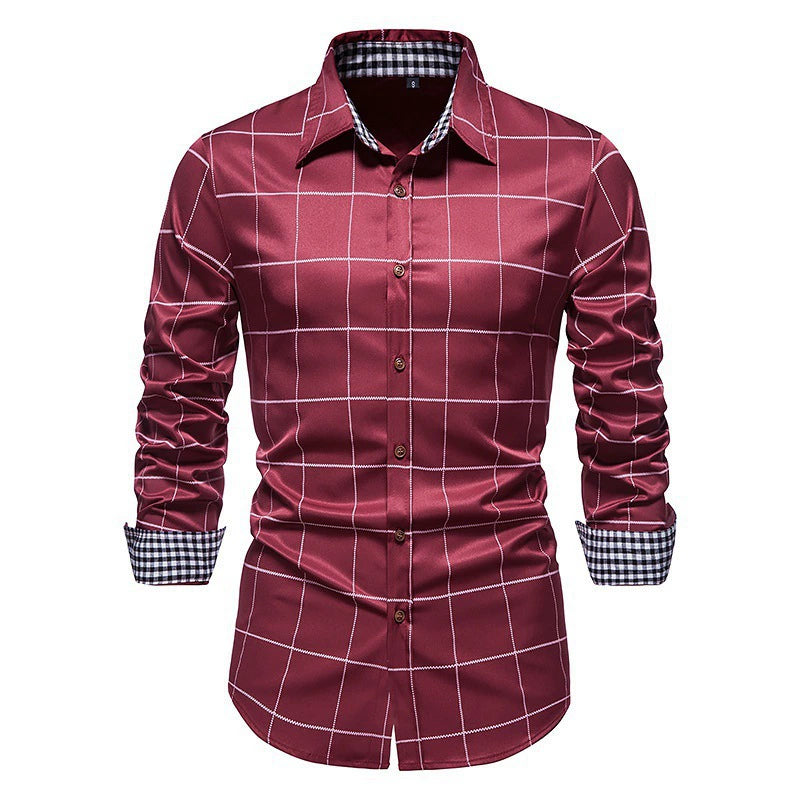 Men's Plaid Dress Shirt - Slim Fit Long Sleeve Button-Up Casual Shirt