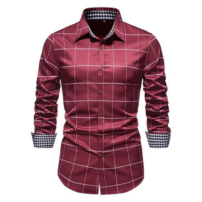 Men's Plaid Dress Shirt - Slim Fit Long Sleeve Button-Up Casual Shirt