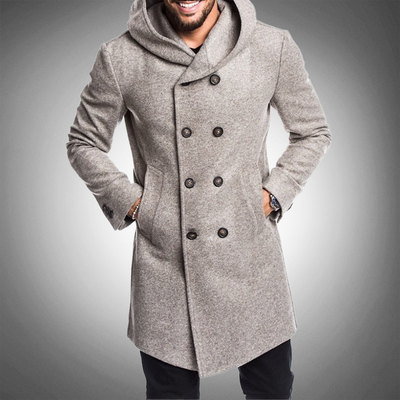 Long hooded trench coat for men